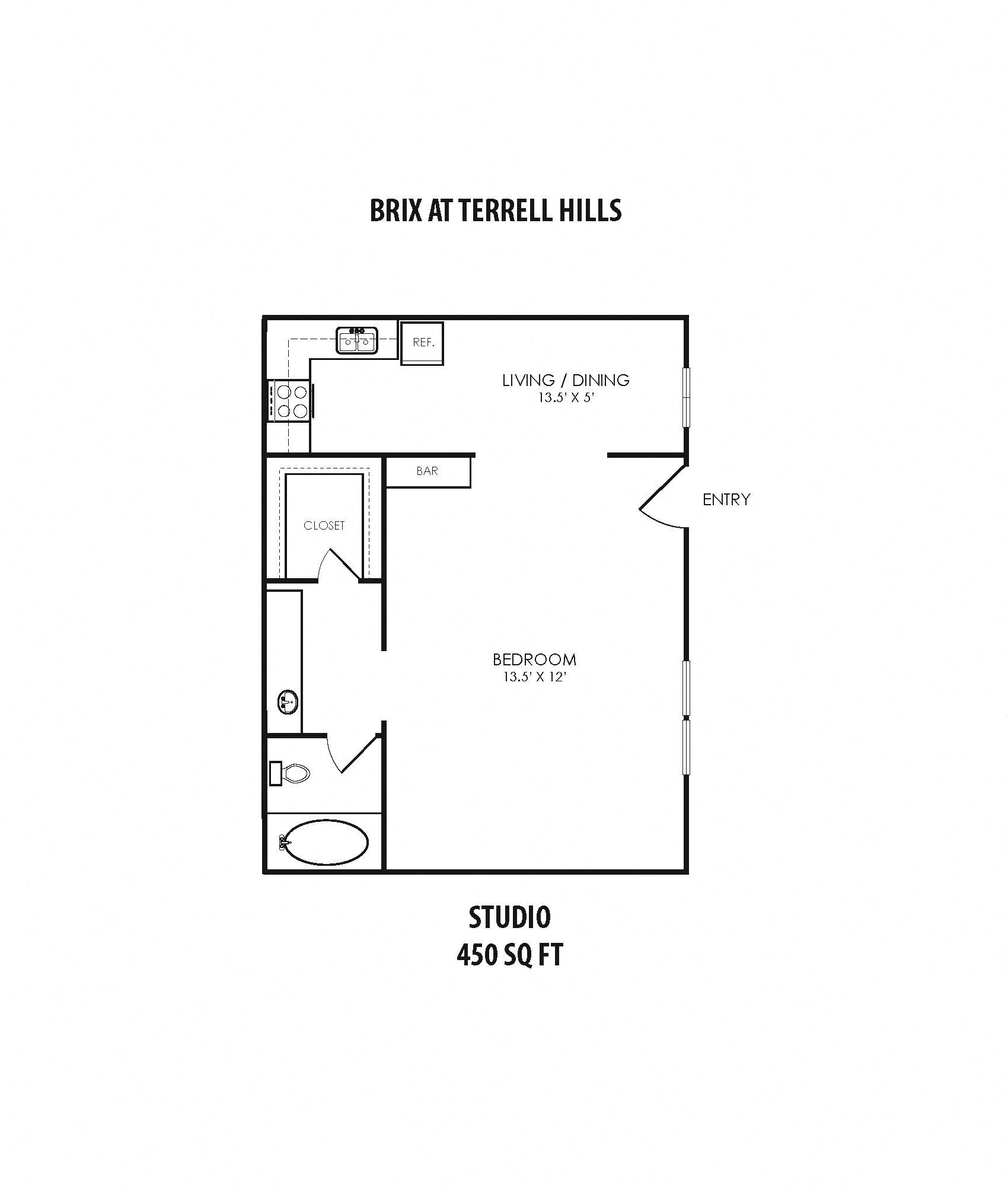 Floor plan for studio, 1 bath, 450 sqft